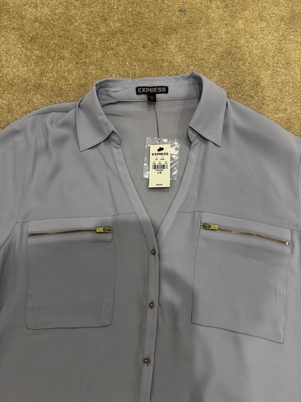 NWT Women's Express Light Lavender Blue Collared Blouse, size L - Picture 2 of 11